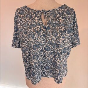 Lucky Brand Blue White Floral Cottagecore Spring Blouse Medium